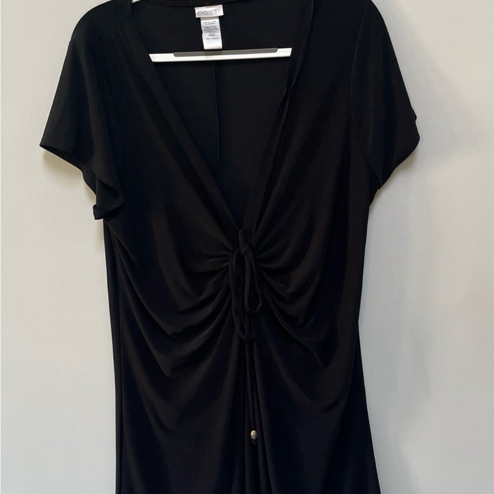 Dotti Black Plunge V-Neck Short Sleeve Ruched Blouse